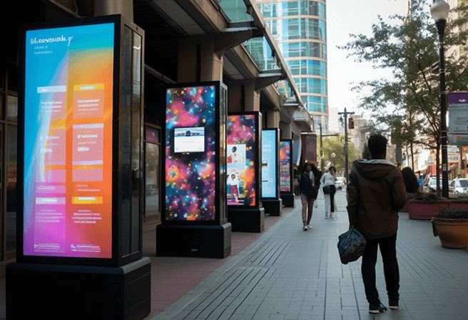 Digital billboards on a busy street